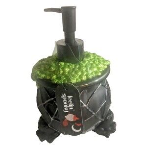 Halloween Soap Lotion Pump Dispenser Bubbling Black Cauldron Resin Spooky Scary
